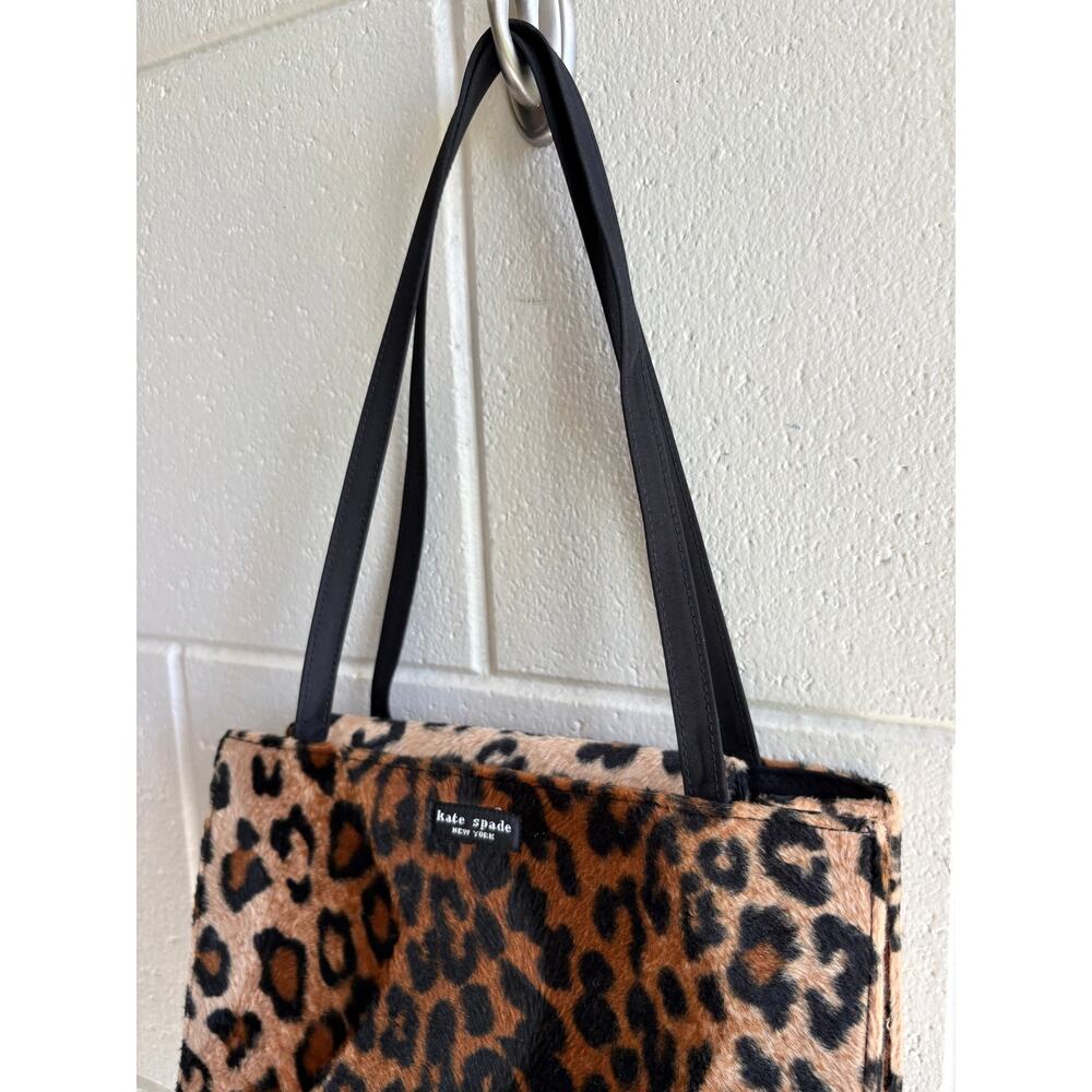 Kate Spade 90s Vintage Leopard Print Purse Fuzzy Double Handle - Picture 3 of 8